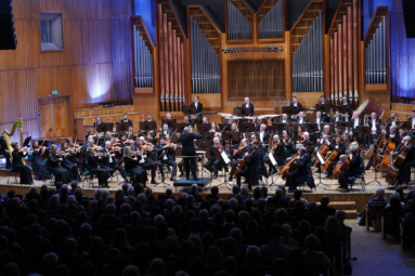 Zdjęcie orkiestry symfonicznej FP na estradzie podczas koncertu