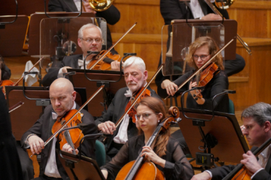 zdjęcie sekcji altówek Orkiestry Symfonicznej FP podczas koncertu