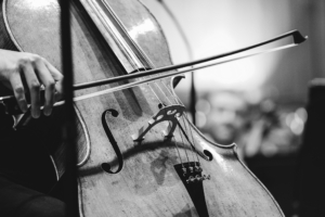 biało-czarne zdjęcie wiolonczeli
