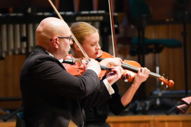 zdjęcie skrzypków skupionych na grze