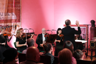 skrzypkowie orkiestry kameralnej podczas koncertu